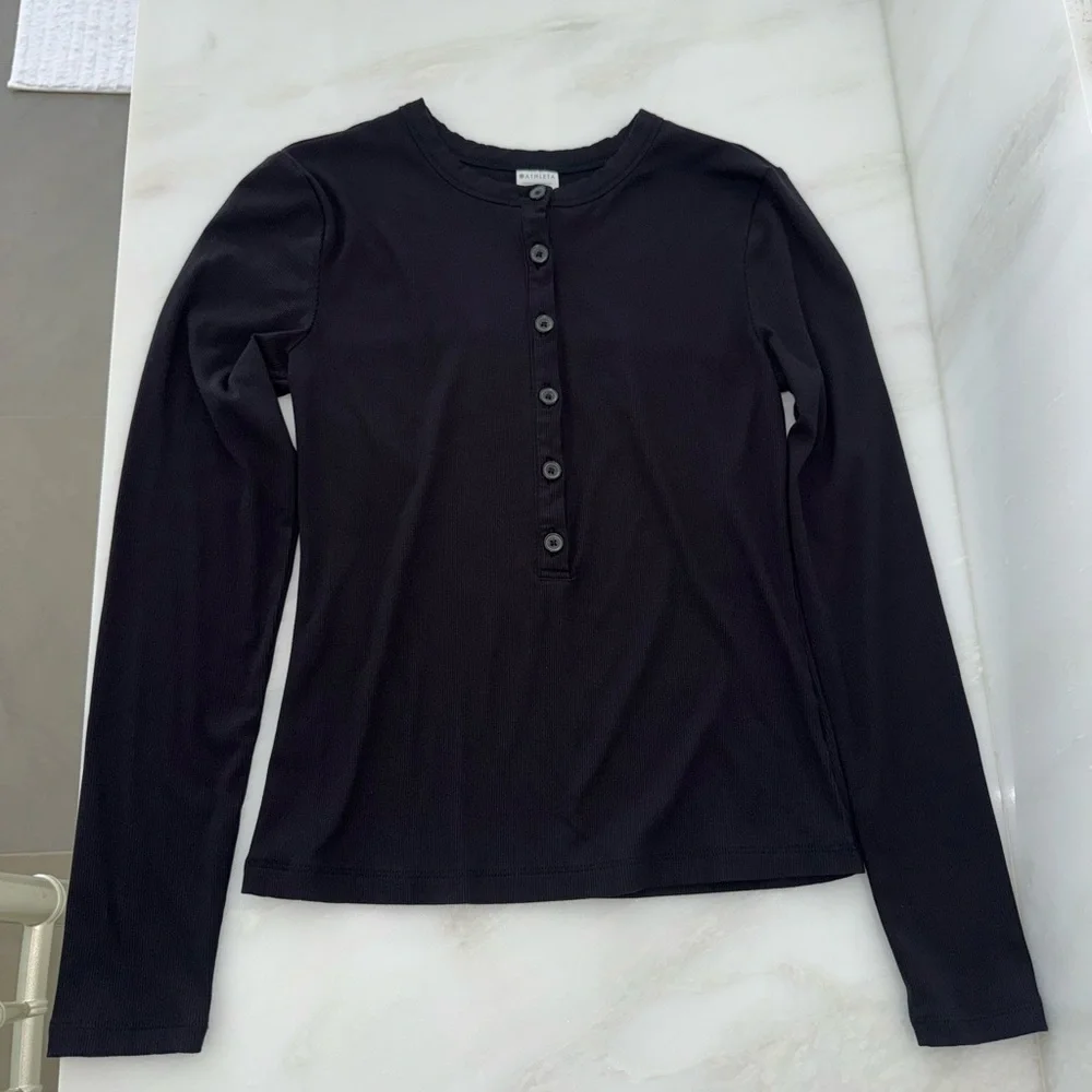 Signature Rib Henley- Black - Picture 2 of 4